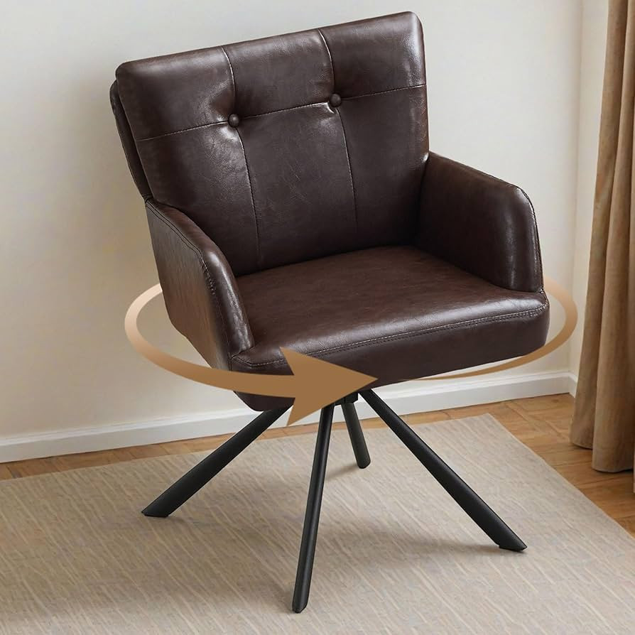 Faux Leather Dining Chair Modern Upholstered Swivel Dining Room Chairs Comfy Accent Armchair with... | Amazon (US)