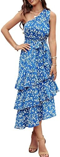 PRETTYGARDEN Women's Summer Floral Sundress Casual One Shoulder Tiered Ruffle Flowy Midi Beach Bo... | Amazon (US)