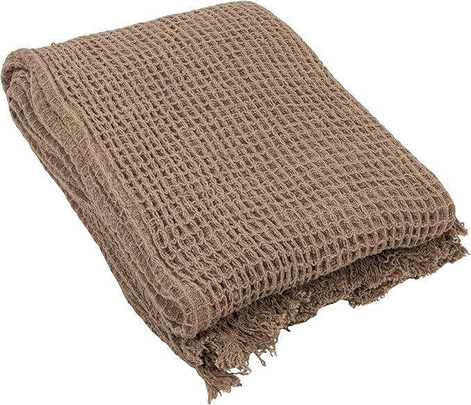 Creative Co-Op Cotton Waffle Weave Throw Blanket with Eyelash Fringe, Tan and Brown | Amazon (US)