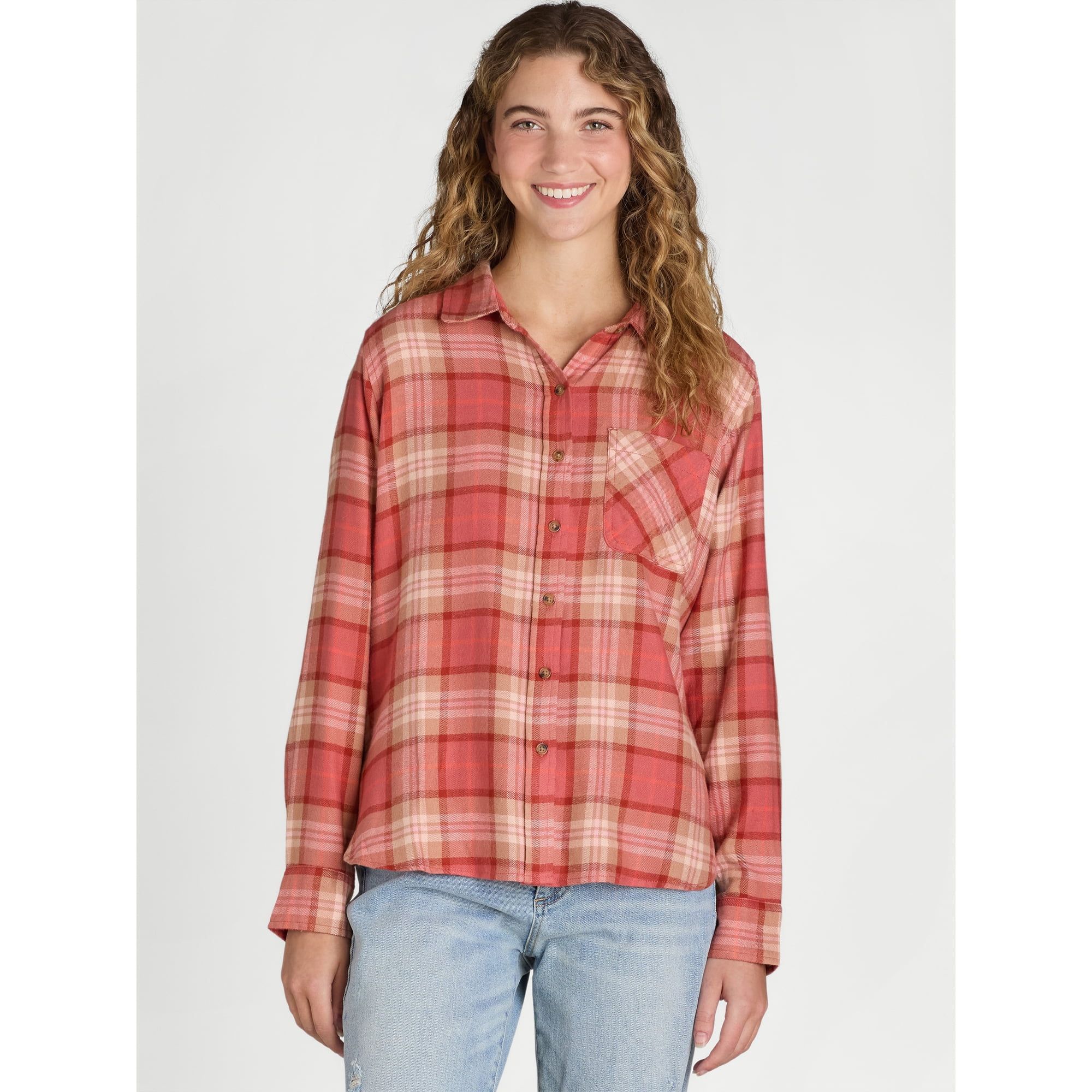 Time and Tru Women's Flannel Shirt with Long Sleeves, Sizes S-XXXL | Walmart (US)