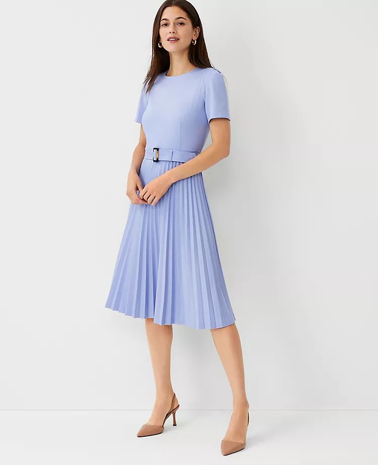 Belted Pleated Flare Dress | Ann Taylor (US)