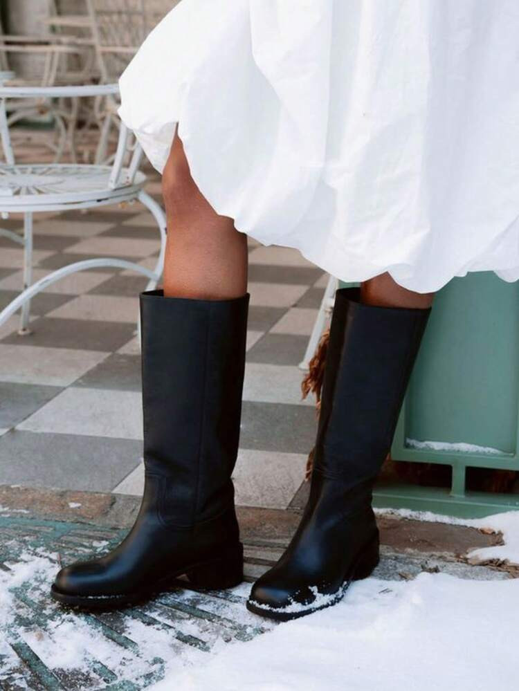 Wide Calf Boots Women's Knee High Boots Square Toe Chunky Block Heel Long Boots Pull On Riding Boots Knight Boots | SHEIN