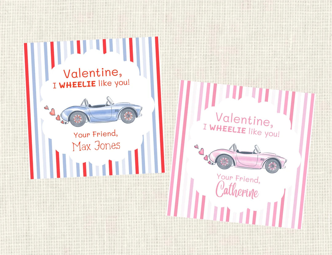 Valentine Class Tags or Stickers Cars, Watercolor, Printed / Set of 25 - Etsy | Etsy (US)