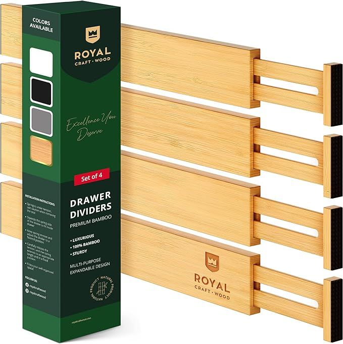 Adjustable Bamboo Drawer Dividers Organizers (17" - 21.5") - Expandable Drawer Organization Separ... | Amazon (US)