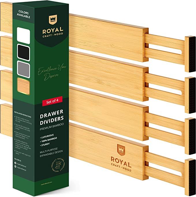 ROYAL CRAFT WOOD Adjustable Bamboo Drawer Dividers Organizers (17" - 21.5") - Expandable Drawer O... | Amazon (US)