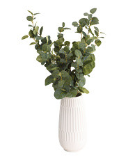 2ft Eucalyptus In White Carved Vase | TJ Maxx