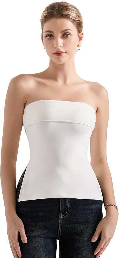 SUUKSESS Women Double Lined Going Out Trendy Tube Tops Side Split Sexy Tank Tops | Amazon (US)
