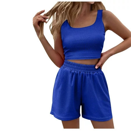 Womens 2 Piece Pants Sets 2 Piece Sets for Women Clothing Set Female Round Neck Short Sleeve Tops Pants Sets Full Pant Style S_490 Women s Tracksuits Blue L | Walmart (US)