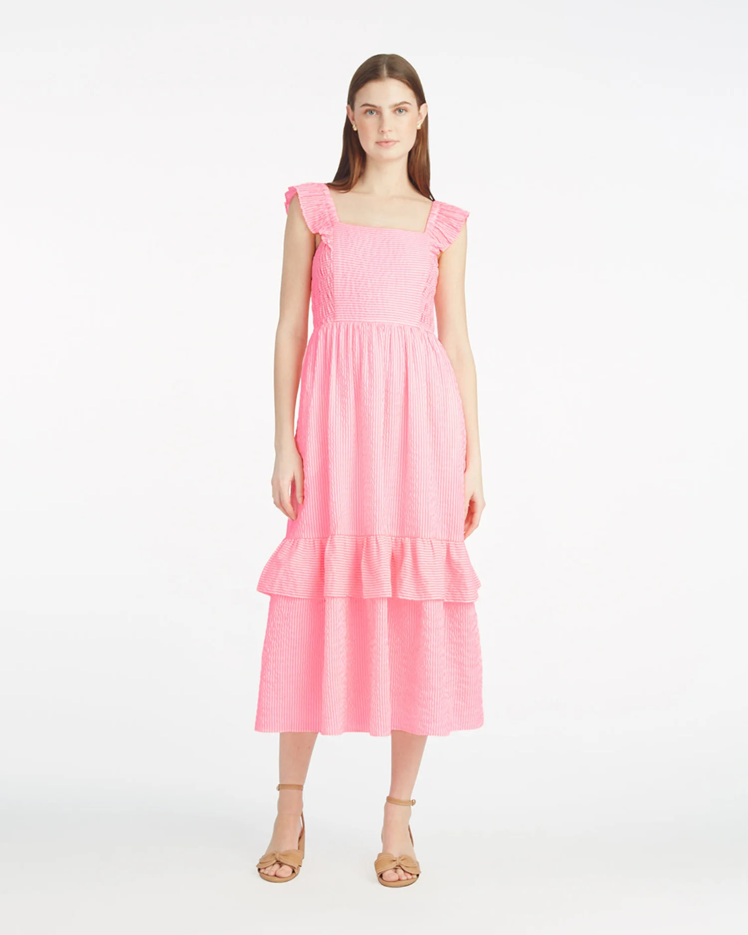Carrie Midi Dress in Pink Seersucker | Draper James (US)