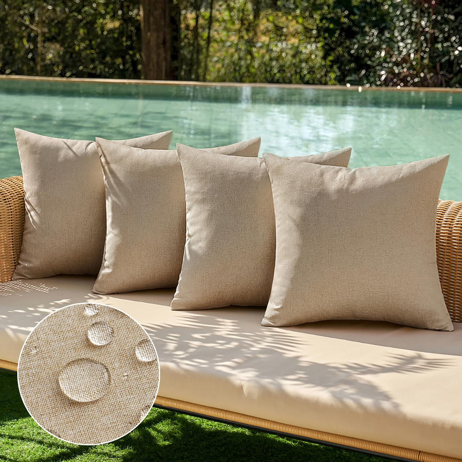 MIULEE Pack of 4 Decorative Outdoor Throw Pillow Covers Linen Waterproof Pillow Covers Summer Farmhouse Cushion Cases for Patio Garden Tent Balcony Couch Sofa 18x18 Inch Light Tan | Amazon (US)