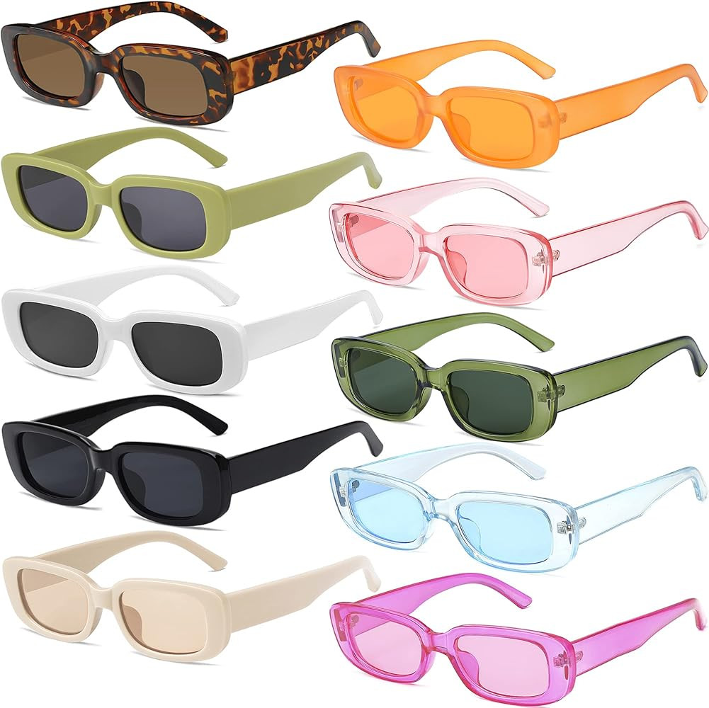 Tskestvy 10 Pairs Rectangle Sunglasses Pack for Women Small Square Retro Glasses Y2K Aesthetic 20... | Amazon (US)