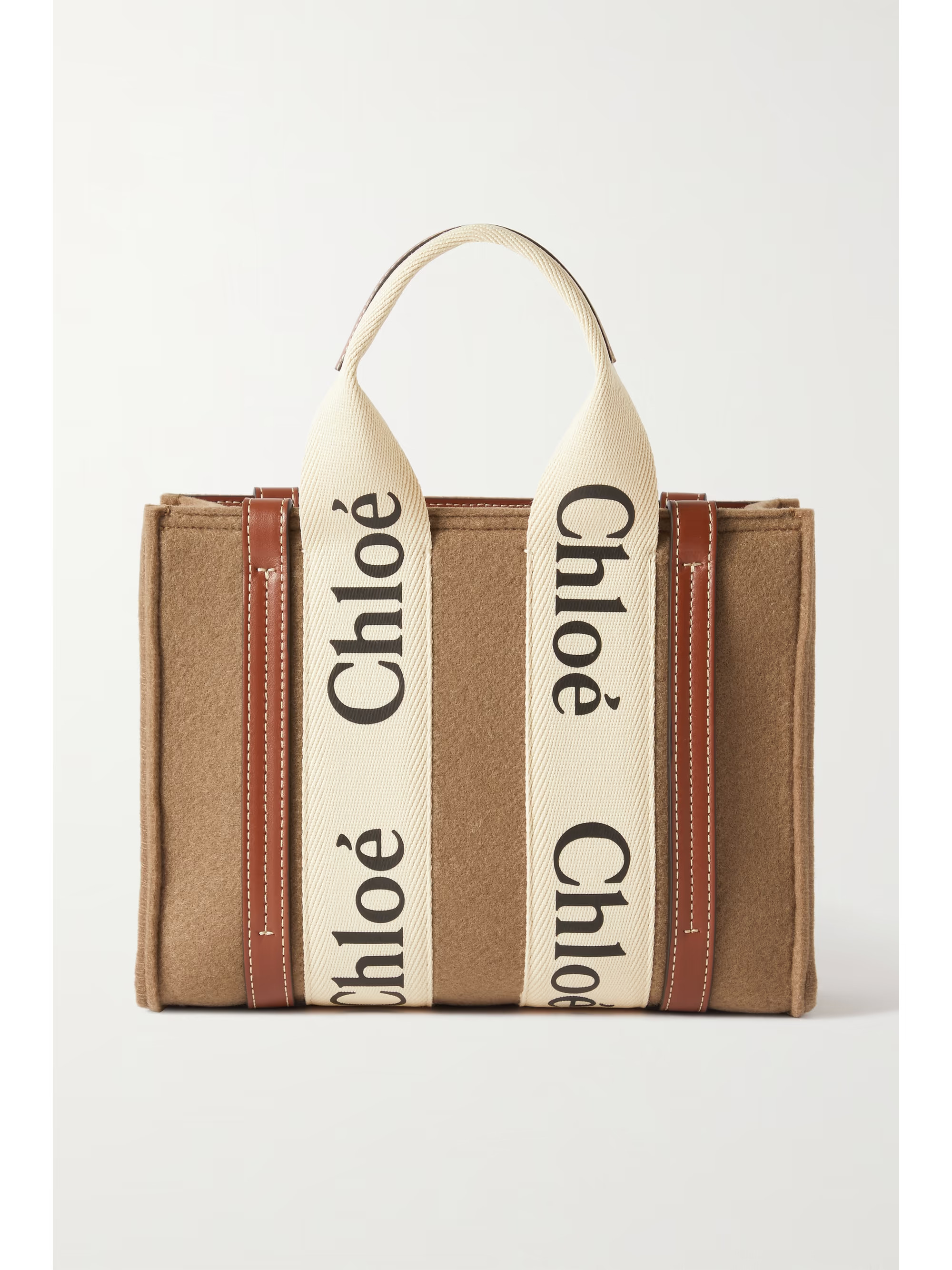 Brown Woody small leather-trimmed wool-felt tote | CHLOÉ | NET-A-PORTER | NET-A-PORTER (US)