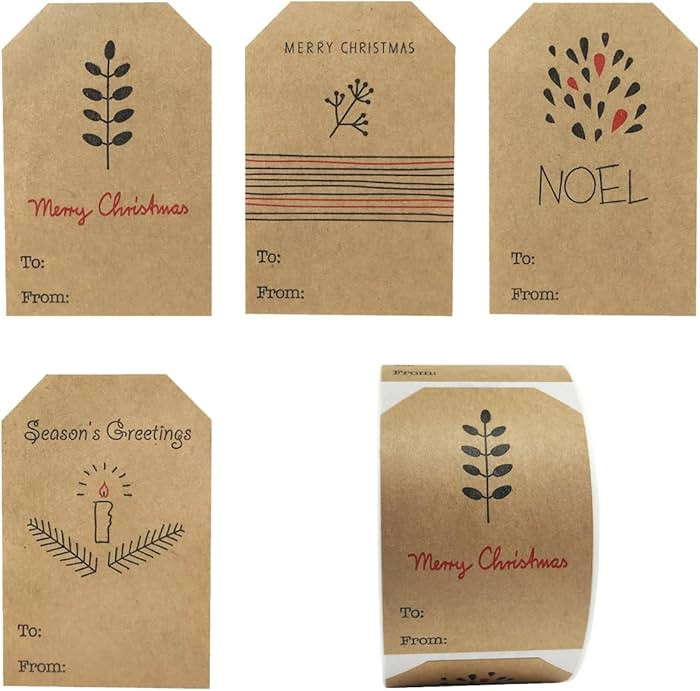 Boho Simple Christmas Gift Tag Adhesive Stickers – 2 x 3 Inch Labels, Roll of 100 with Minimali... | Amazon (US)