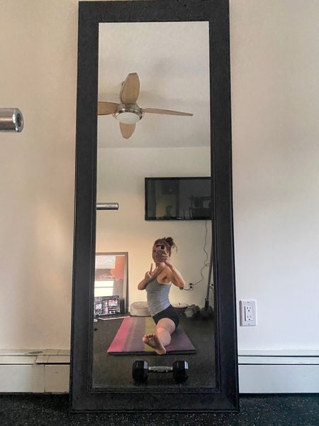 This super affordable Walmart black floor length leaning mirror came home with my daughter when she moved back home from college. Perfect addition to the at home gym. It’s so good it’s sold out online but linking other leaning mirrors you can also shop to get your workout on. 

#LTKHome #LTKOver40 #LTKStyleTip