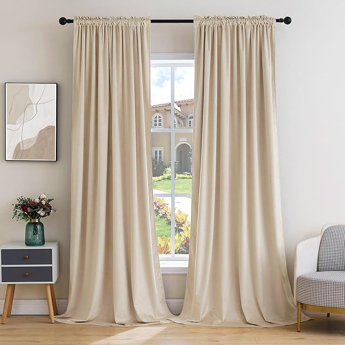 MIULEE Beige Velvet Curtains Thermal Insulated Blackout Curtain Drapes for Bedroom Living Room Da... | Amazon (US)