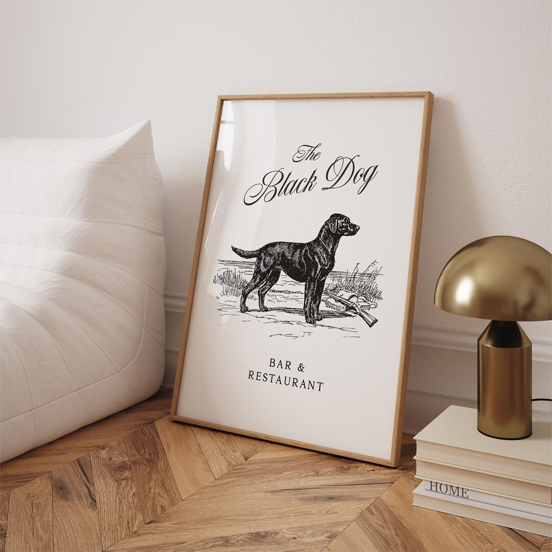 The Black Dog Bar Print • Vintage Retro Illustration Wall Art, Digital Download, Poetry Aesthet... | Etsy (US)