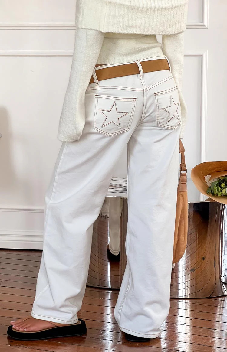 Clara Star White Denim Low Rise Jeans | Beginning Boutique (US)