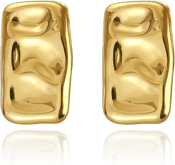 925 Sterling Silver Chunky Gold Rectangle Stud Earrings for Women| Dainty Thick Stud Earrings | G... | Amazon (US)