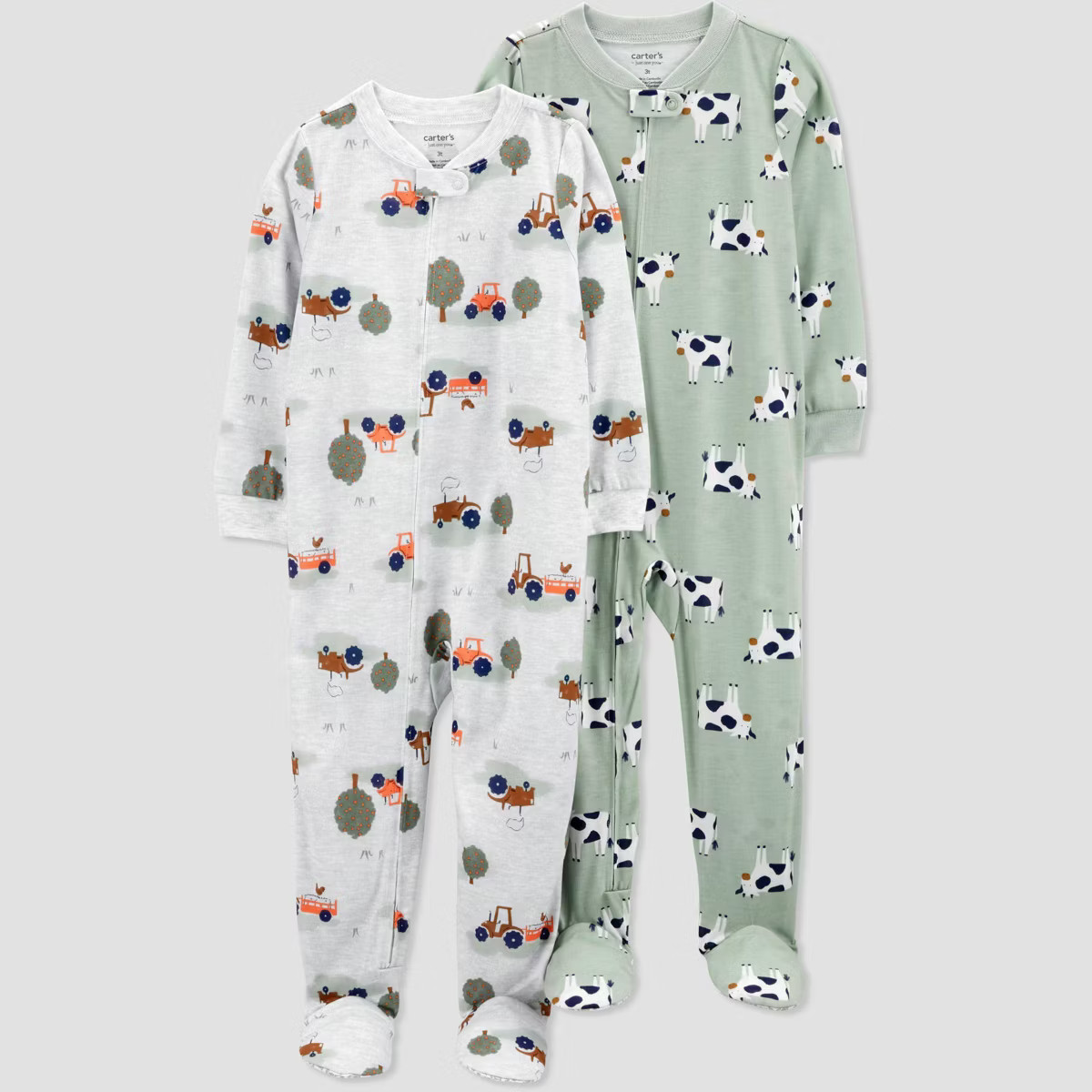 Carter's Just One You®️ Toddler Boys' 2pk Cows and Tractors Footed Pajama - Green/Gray 18M | Target