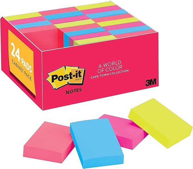 Post-it Mini Notes, 1.5x2 in, 24 Pads, America's #1 Favorite Sticky Notes, Cape Town Collection, ... | Amazon (US)