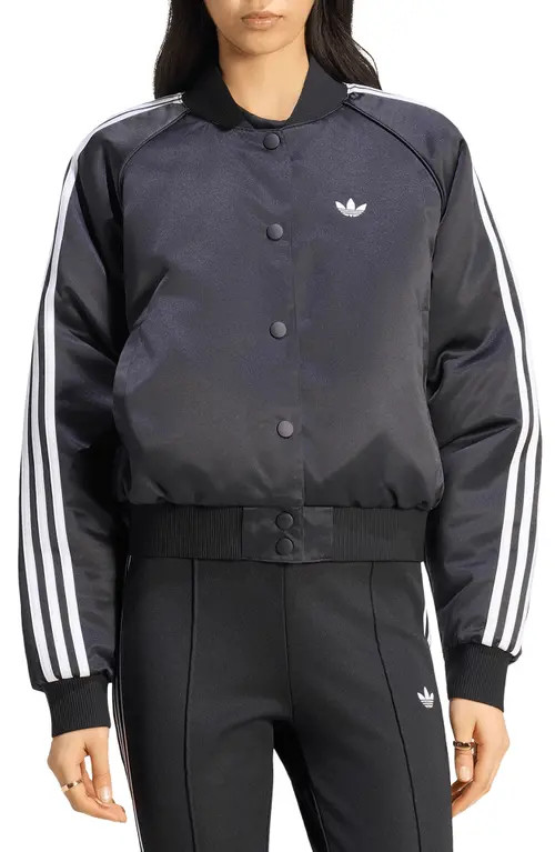 adidas Originals SST Satin Bomber Jacket in Black/whit at Nordstrom, Size Medium | Nordstrom
