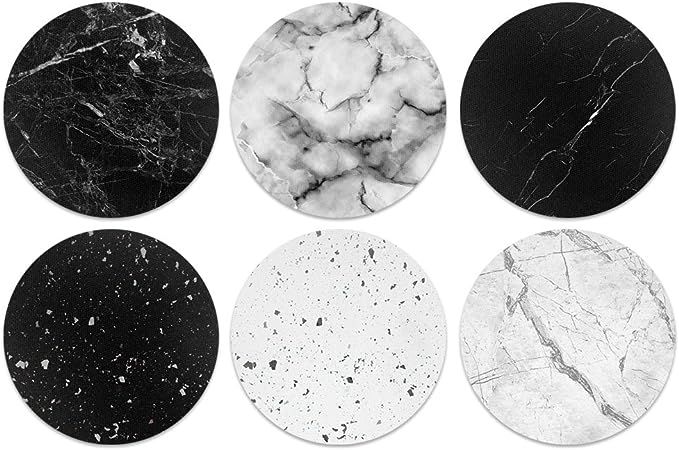 CARIBOU Coasters , Black White Marble Design Absorbent ROUND Fabric Felt Neoprene Coasters for Dr... | Amazon (US)