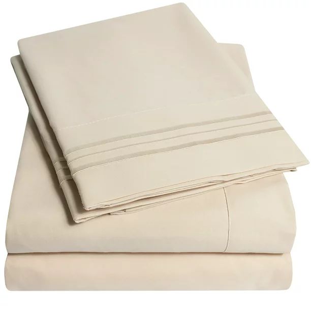 1800 Thread Count 4 Piece Deep Pocket Bedroom Bed Sheet Set King - Beige | Walmart (US)