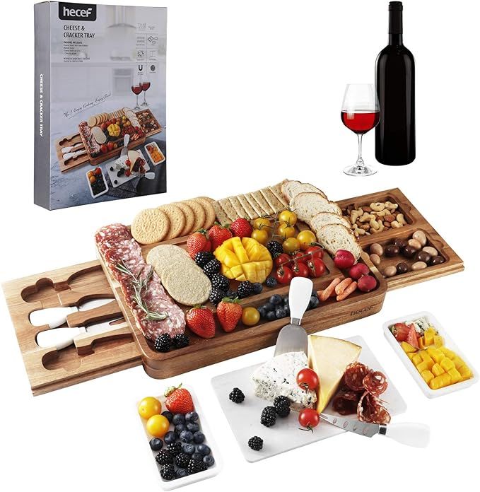 hecef Cheese Board Set Acacia Wood - Large Charcuterie Board with Stainless Steel Knife Set, Thic... | Amazon (US)