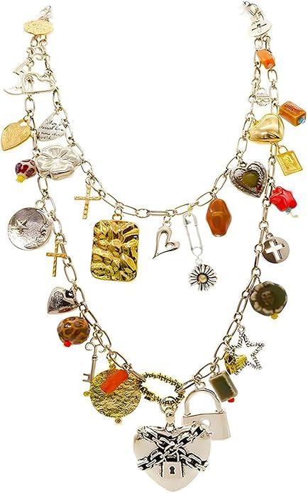 We We Chunky Antique Heart Charm Necklace for women Vintage Sun Stars Hearts Sea shell Starfish B... | Amazon (US)