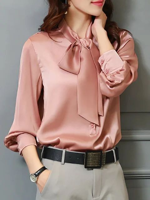 Shift Casual Bow Long Sleeve Tie-neck Blouse | StyleWe (US)