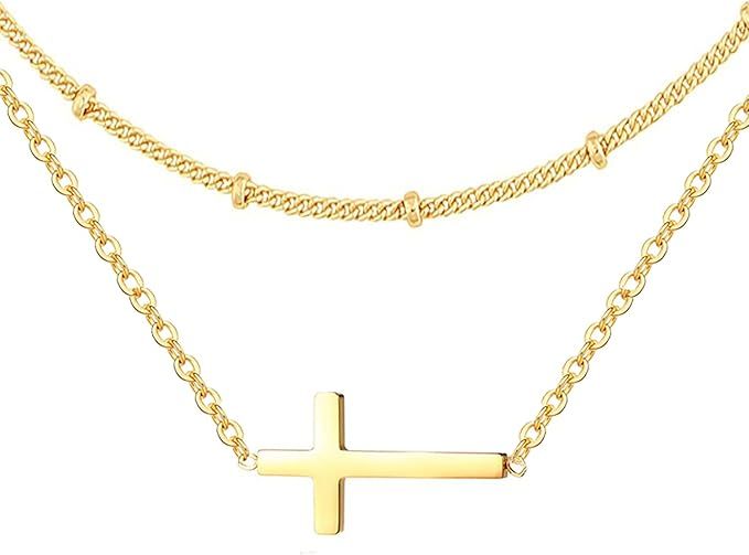 DEARMAY Cross Necklace for Women, Dainty Gold Silver Cross Necklaces for Women Simple Layered Sma... | Amazon (US)