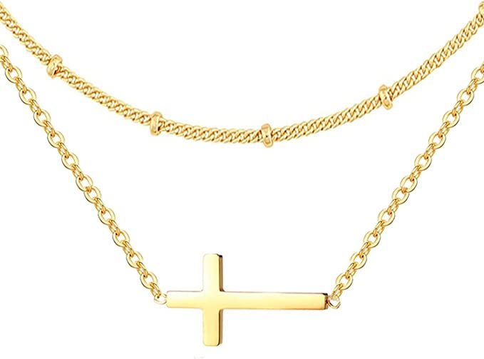 DEARMAY Cross Necklace for Women, Dainty Gold Silver Cross Necklaces for Women Simple Layered Sma... | Amazon (US)