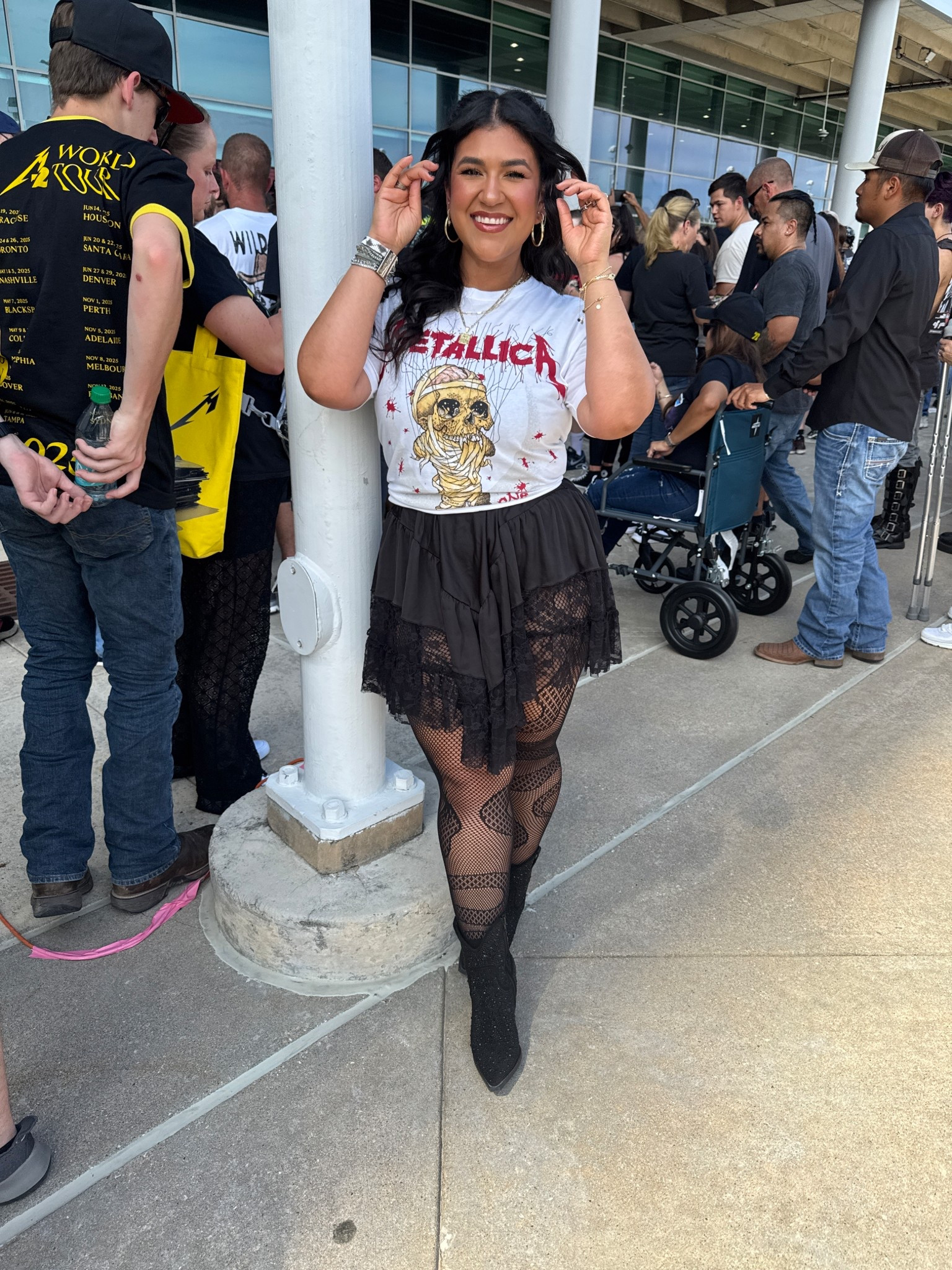 Metallica concert outfit! Tee is from the Metallica website (can’t link). // Slip dress is Free People, wearing a M (size down one). // Snake tights are Amazon, one size. These are so stretchy and didn’t snag or tear. I LOVE these. // boots are old but linked a similar pair! 

#LTKFindsUnder50 #LTKMidsize #LTKPetite