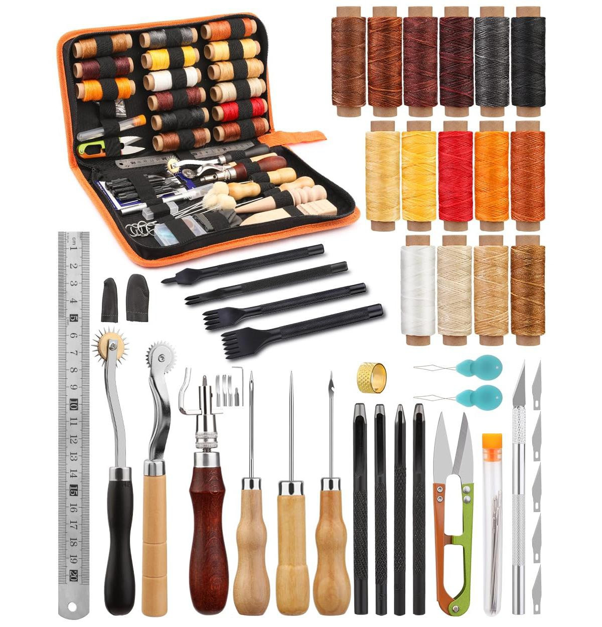 Gnuadz 66 Pcs Leather Working Tools Kit Waxed Thread Groover Awl Stitching Punch Hole Beginner Craft Gifts - Assorted pre-pack | Macy's