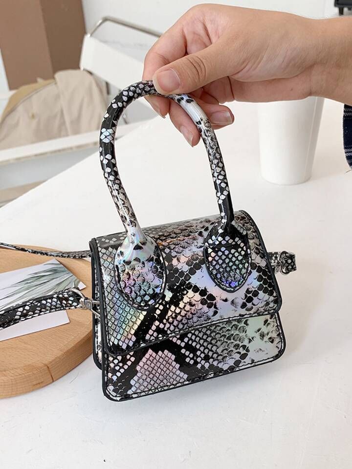 Mini Square Bag Snakeskin Print Top Handle Flap | SHEIN