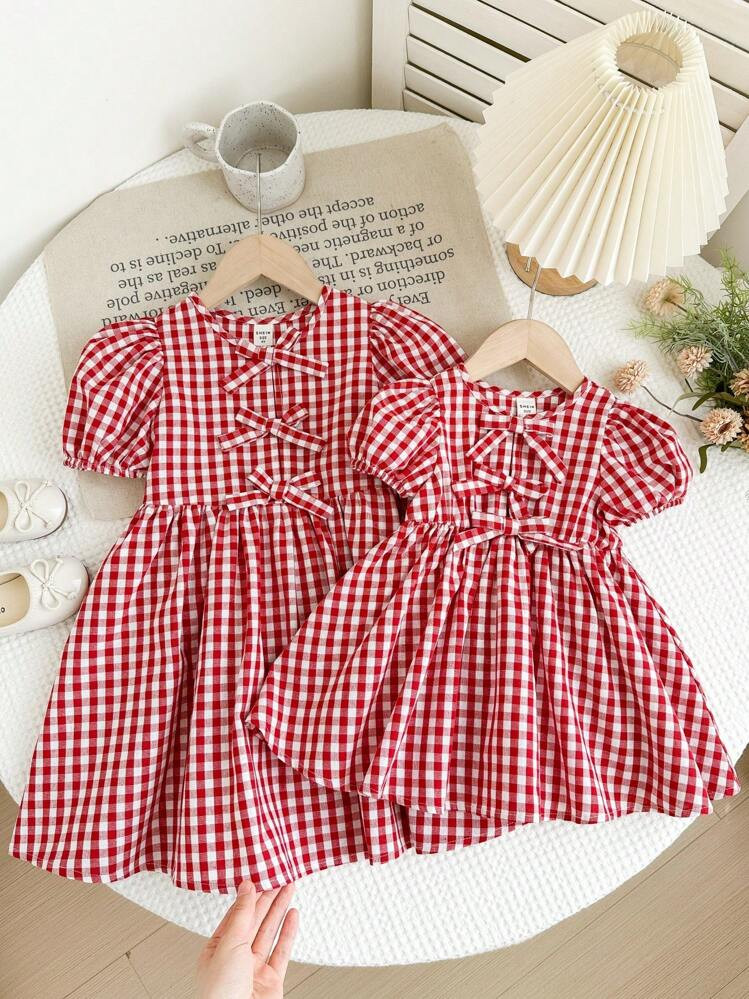 Toddler gingham bow Dress | SHEIN