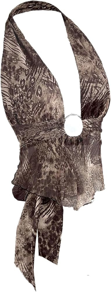 Floerns Women's Cheetah Going Out Halter Tops Sleeveless Bowknot Open Back Y2k Tank Top | Amazon (US)