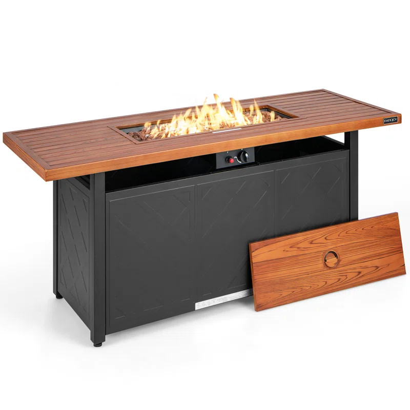 Costway 57'' Rectangular Propane Gas Fire Pit 50,000 Btu Heater Outdoor Table Brown | Wayfair North America