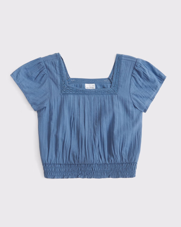 girls lace-trim smocked waist top | girls tops | Abercrombie.com | Abercrombie & Fitch (US)
