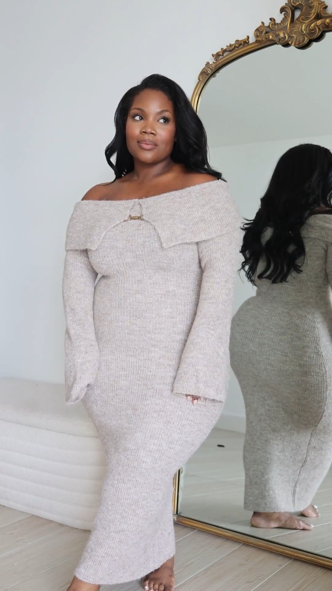 An easy chilly winter date night look from  Meshki. 🤍 Also cute for a winter wedding! 

Love how cozy this dress is while still serving chic vibes perfect for a night out. 

Wearing a size xl.

Sweater dress, winter outfit, winter fashion, Meshki dress, long sleeve dress, Amazon accessories, off the shoulder dress, Emmy petit 

#LTKMidsize #LTKPetite #LTKWedding