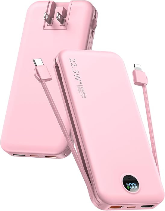 Portable Charger Power Bank, 12000mAh 22.5W USB C Fast Charging with Built-in Cables and Wall Plu... | Amazon (US)