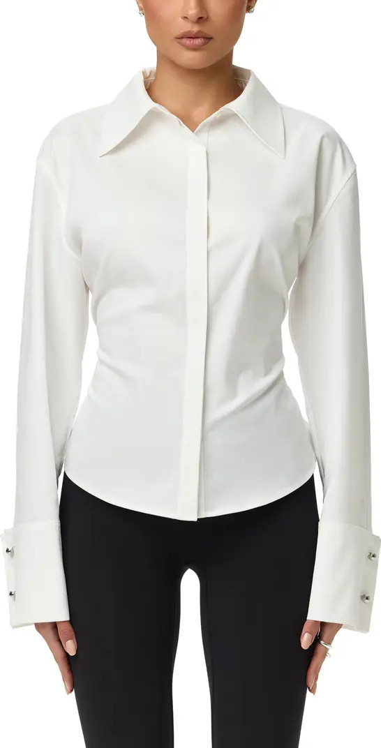 Poplin Lace-Up Button-Up Shirt | Nordstrom