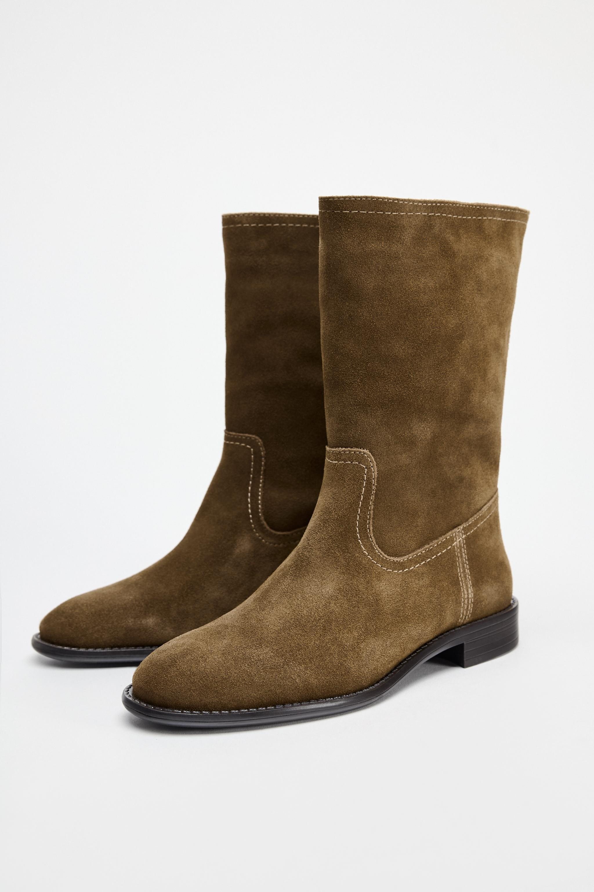 SPLIT LEATHER FLAT ANKLE BOOTS | Zara US