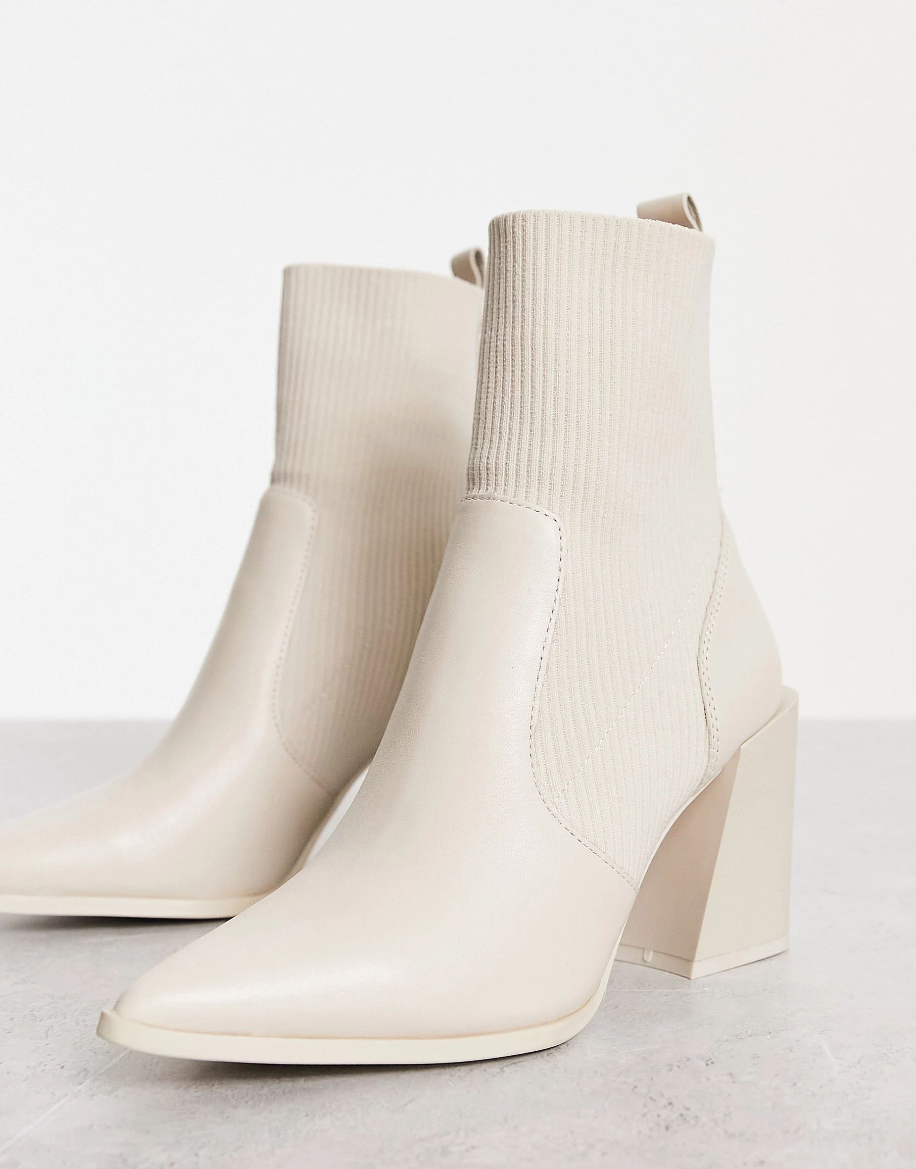ALDO Ganina heeled western style boots in off white leather | ASOS (Global)