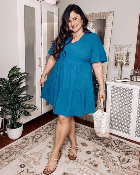 Beautiful blue linen dress! Love this short sleeve dress and it comes in a bunch of colors! Wearing an L. Paired with pearl studded sandals and a rattan purse. 

Midsize outfit, curvy dress, amazon dress

#LTKcurves #LTKtravel #LTKFind