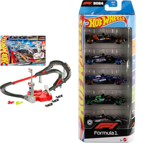 Bundle of Hot Wheels Toy Track Set, 3 Formula 1 Vehicles: McLaren F1 Team, Alpine & VCARB, Sprint Race Circuit (Teams May Vary) + Hot Wheels Toy Cars Formula 1 5-Pack, Set of 5 1:64 Scale Vehicles | Amazon (US)