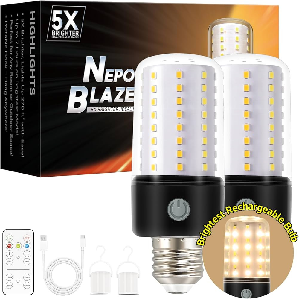 Neporal BlazeMax Rechargeable Light Bulbs For Lamps, Bright Battery Operated Light Bulb For Lamp ... | Amazon (US)