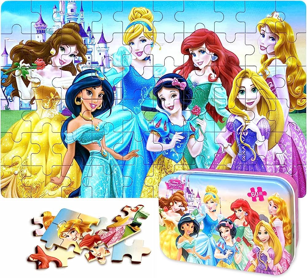 NEILDEN Disney Princess Puzzles in a Metal Box 60 Piece for Ages 4-8 Jigsaw Puzzle for Girls and ... | Amazon (US)