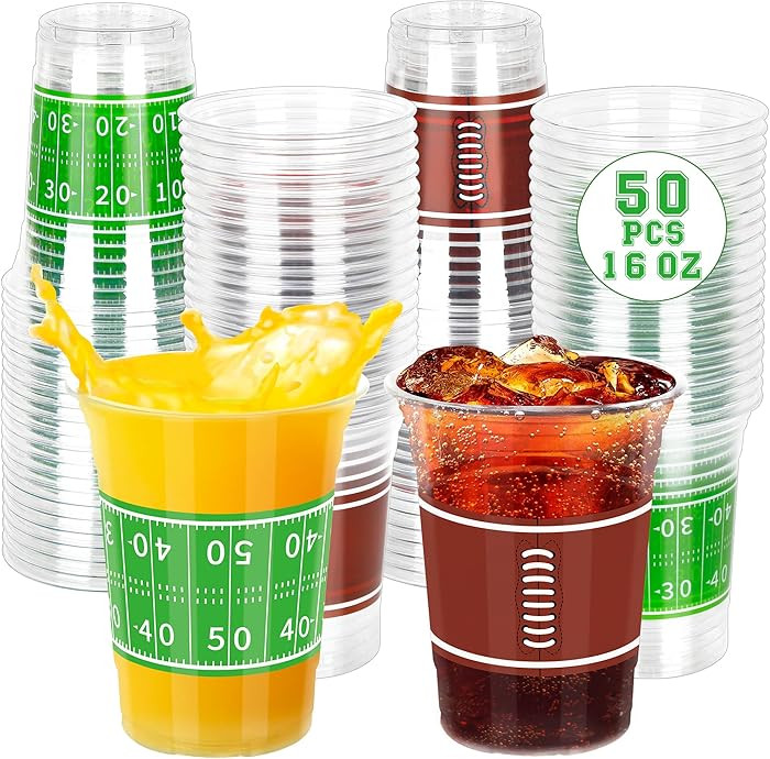 50 PCS Football Cups, 16 OZ Football Party Cups, Thickened Football Plastic Cups, Disposable Clea... | Amazon (US)