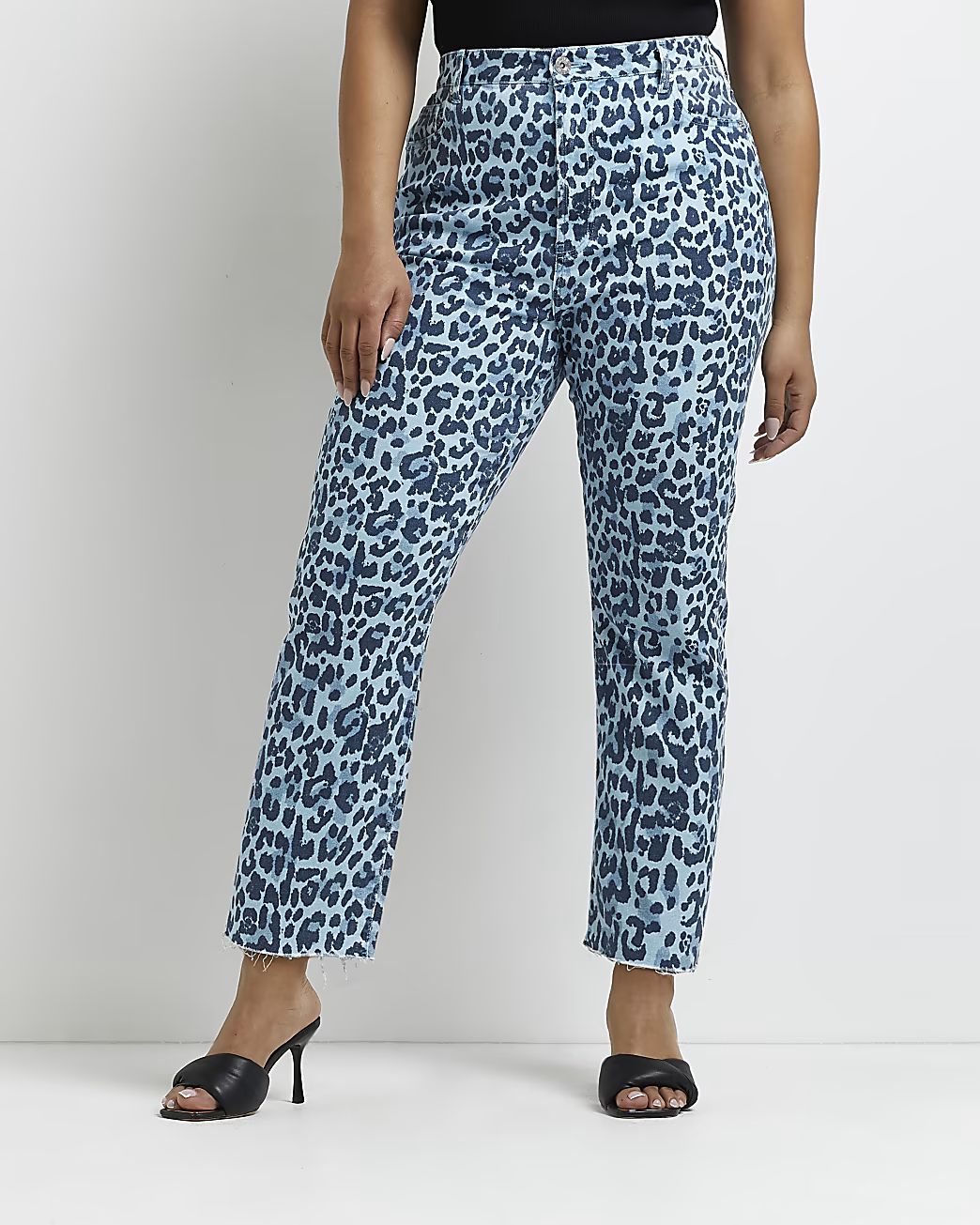 Plus blue animal print straight leg jeans | River Island (UK & IE)